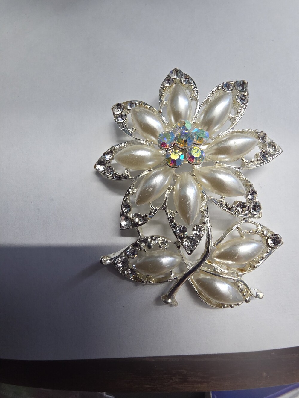 Pearl and Crystal Floral Brooch - Ivory